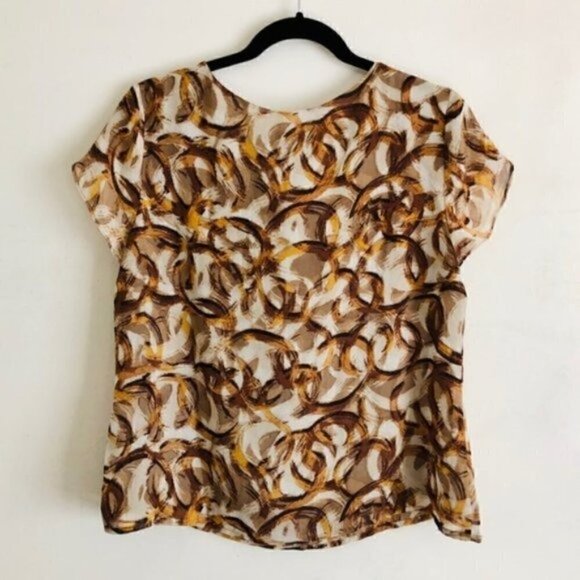 212 Collection Blouse M Petite Cowl Neck Circle Chain Print - Picture 5 of 8